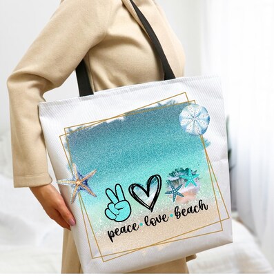 Peace Love Beach Tote Bag, Beach Bag, Gift Giving, Beach Tote Bag, Shopping Bag, Book Bag - image1